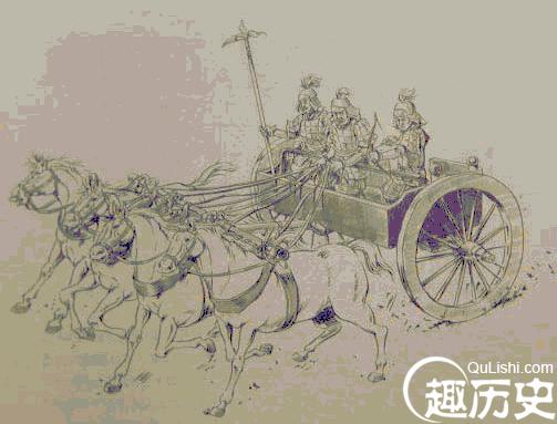完整的一辆战车:四马,御者,车左,车右
