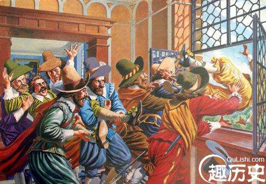 布拉格扔出窗外事件：1618年5月23日，波希米亚首都布拉格的新教徒发动起义，冲进布拉格城堡，以侵害宗教自由的罪行将两名哈布斯堡王朝大臣及一位书记官从窗口扔出。由此直接引发了三十年战争。