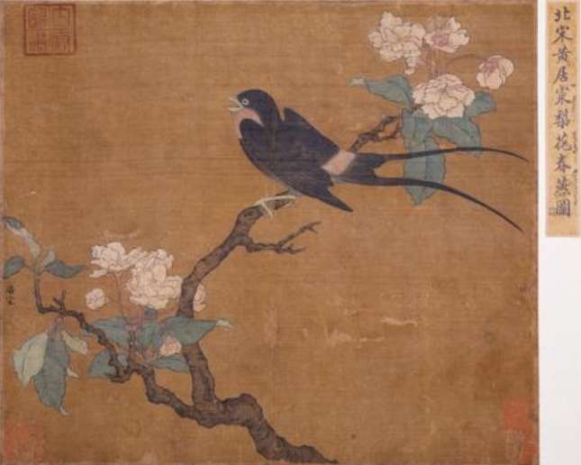 名家画作欣赏，五代十国画家黄居寀《山鹧棘雀图》