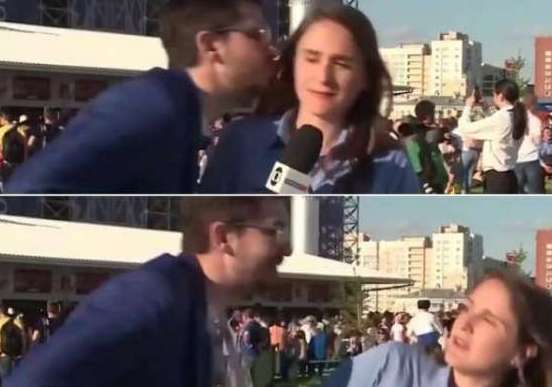 巴西女记者遇强吻 及时闪躲狠狠教训色球迷