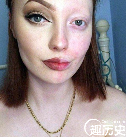 女孩化半面妆走红